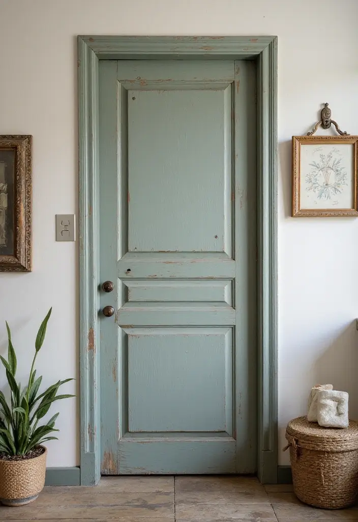 30+ Bathroom Door Ideas That Make a Statement 8 30+ Bathroom Door Ideas That Make a Statement - 8. Distressed Paint Finish Door