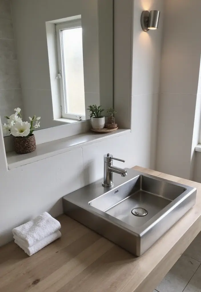30+ Bathroom Sink Ideas That Upgrade Your Look 6 30+ Bathroom Sink Ideas That Upgrade Your Look - 6. Minimalist Stainless Steel Sinks