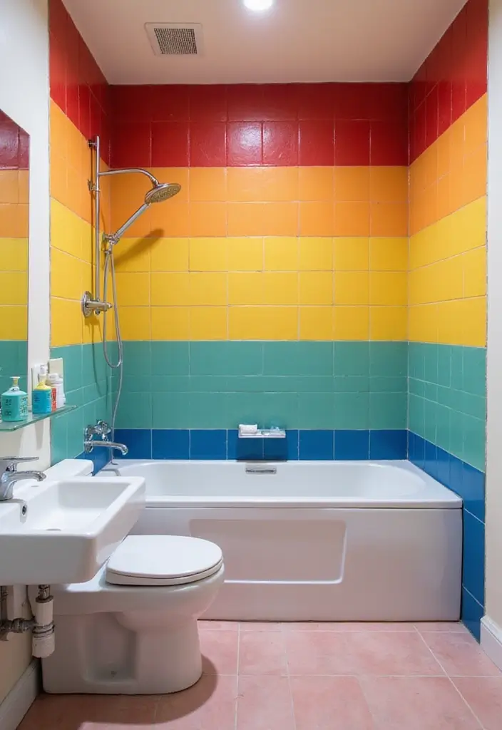 30+ Bathroom Tile Ideas for a Stunning Look 16 30+ Bathroom Tile Ideas for a Stunning Look - 16. Color-Block Tiles