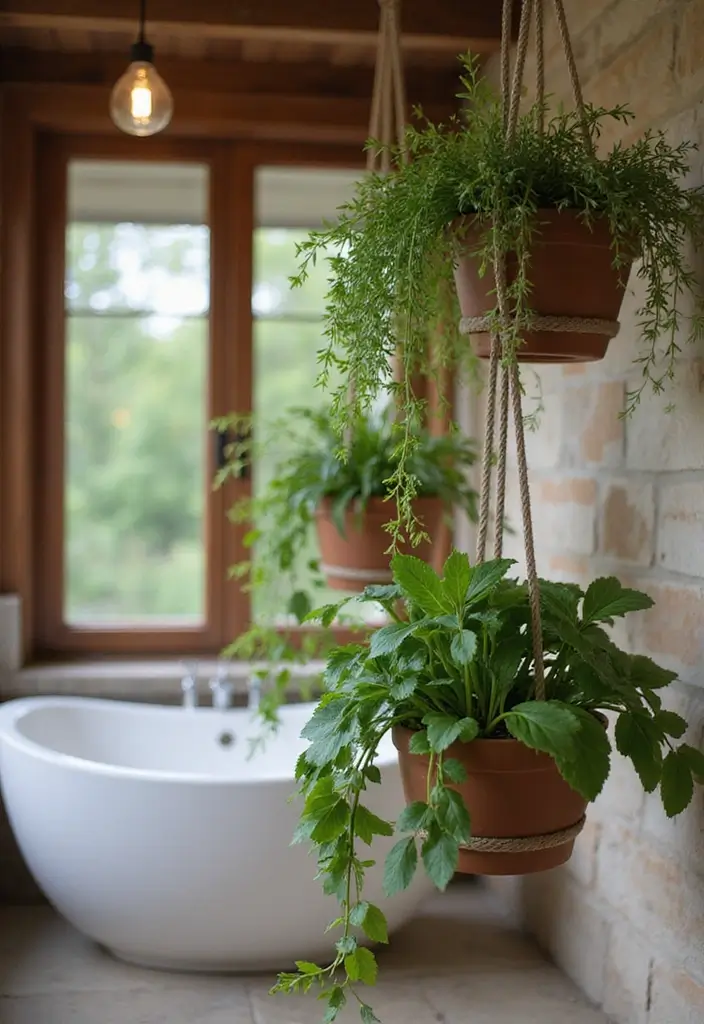 30+ Bathroom Wall Decor Ideas That Elevate Your Space 17 30+ Bathroom Wall Decor Ideas That Elevate Your Space - 17. Hanging Planters