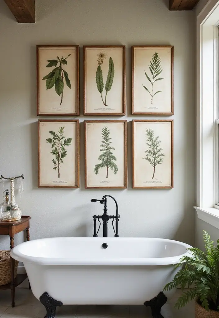 30+ Bathroom Wall Decor Ideas That Elevate Your Space 2 30+ Bathroom Wall Decor Ideas That Elevate Your Space - 2. Vintage Botanical Prints