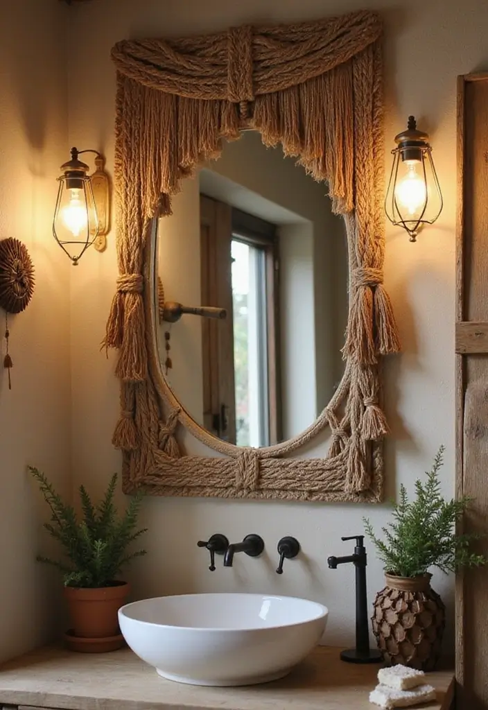 30+ Bathroom Wall Decor Ideas That Elevate Your Space 20 30+ Bathroom Wall Decor Ideas That Elevate Your Space - 20. Decorative Mirrors with Macrame