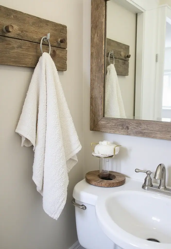 30+ Bathroom Wall Decor Ideas That Elevate Your Space 22 30+ Bathroom Wall Decor Ideas That Elevate Your Space - 22. Reclaimed Wood Rods for Towels