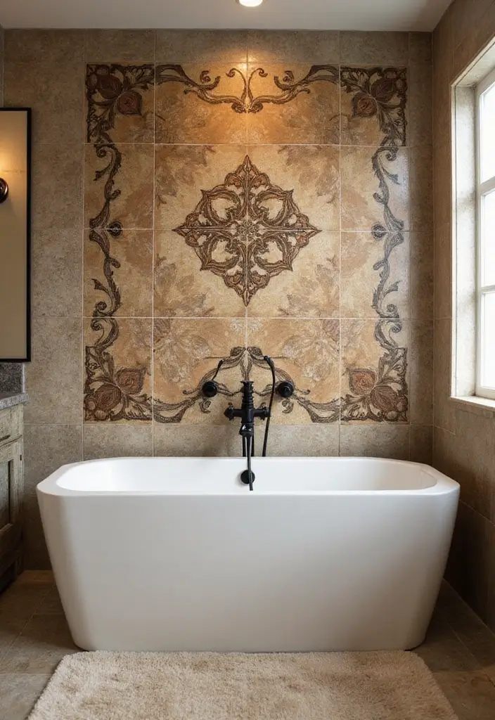 30+ Bathroom Wall Decor Ideas That Elevate Your Space 23 30+ Bathroom Wall Decor Ideas That Elevate Your Space - 23. Rustic Tile Murals