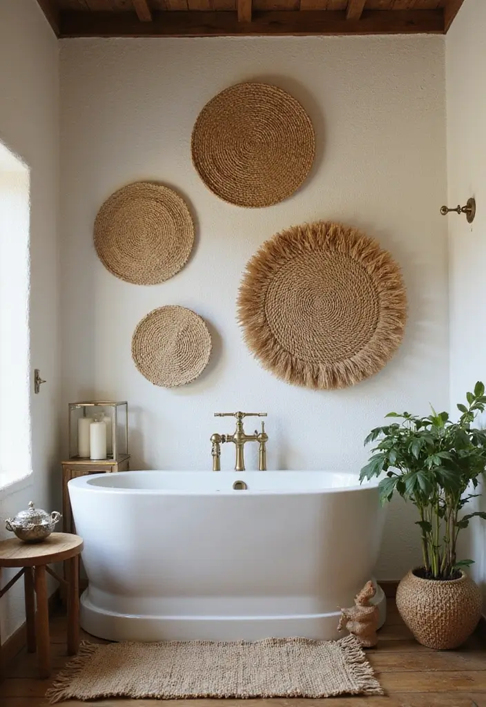 30+ Bathroom Wall Decor Ideas That Elevate Your Space 30 30+ Bathroom Wall Decor Ideas That Elevate Your Space - 30. Natural Fiber Wall Hangings