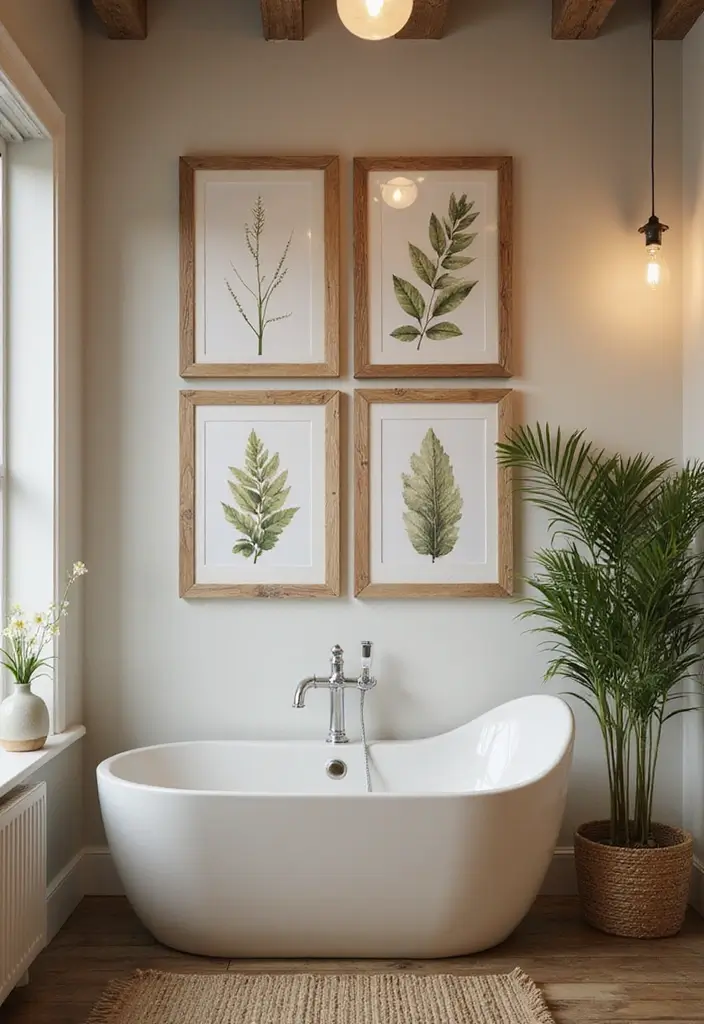30+ Bathroom Wall Decor Ideas That Elevate Your Space 6 30+ Bathroom Wall Decor Ideas That Elevate Your Space - 6. Nature-Inspired Wall Art