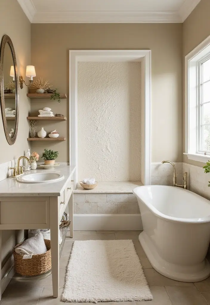 30+ Beach Theme Bathroom Ideas for a Coastal Vibe 1 30+ Beach Theme Bathroom Ideas for a Coastal Vibe - 1. Sandy Beige Walls