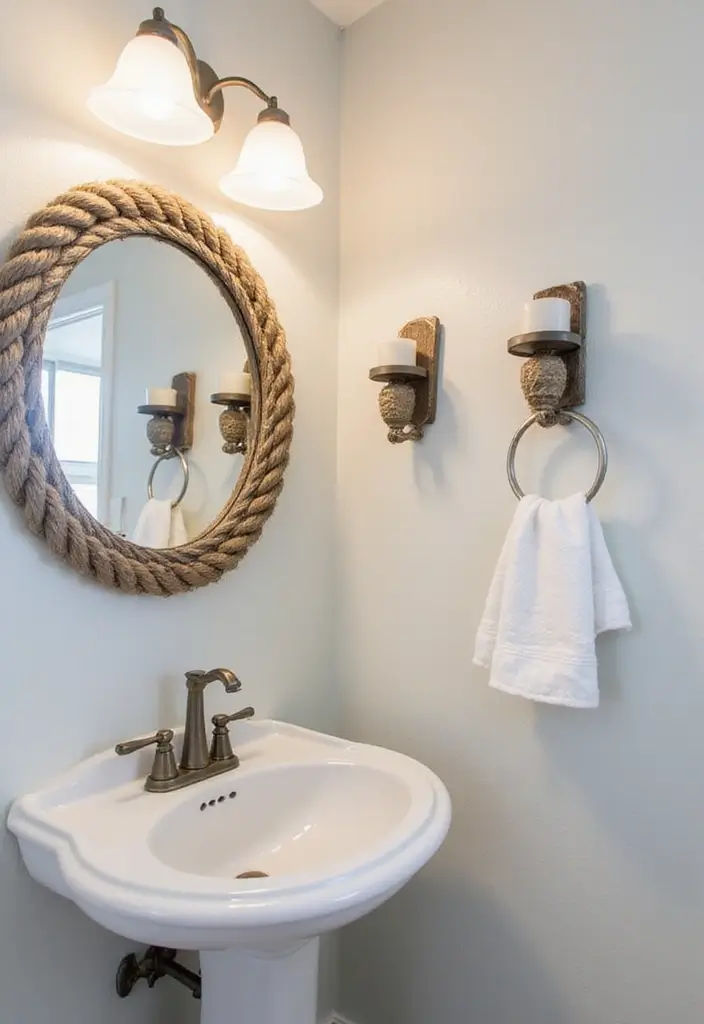 30+ Beach Theme Bathroom Ideas for a Coastal Vibe 13 30+ Beach Theme Bathroom Ideas for a Coastal Vibe - 13. Nautical Rope Accents