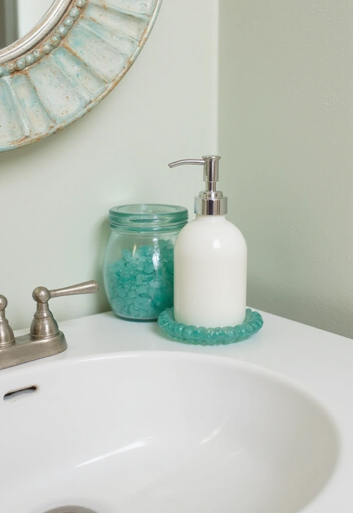 30+ Beach Theme Bathroom Ideas for a Coastal Vibe 20 30+ Beach Theme Bathroom Ideas for a Coastal Vibe - 20. Faux Sea Glass Accessories