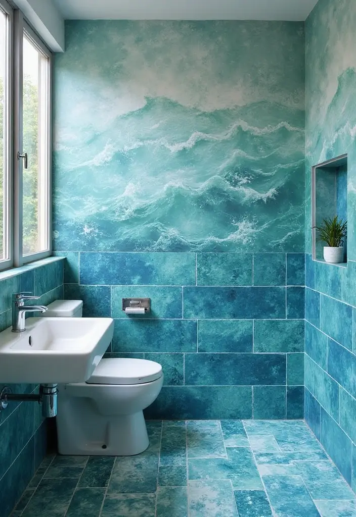 30+ Beach Theme Bathroom Ideas for a Coastal Vibe 23 30+ Beach Theme Bathroom Ideas for a Coastal Vibe - 23. Ocean Wave Tiles