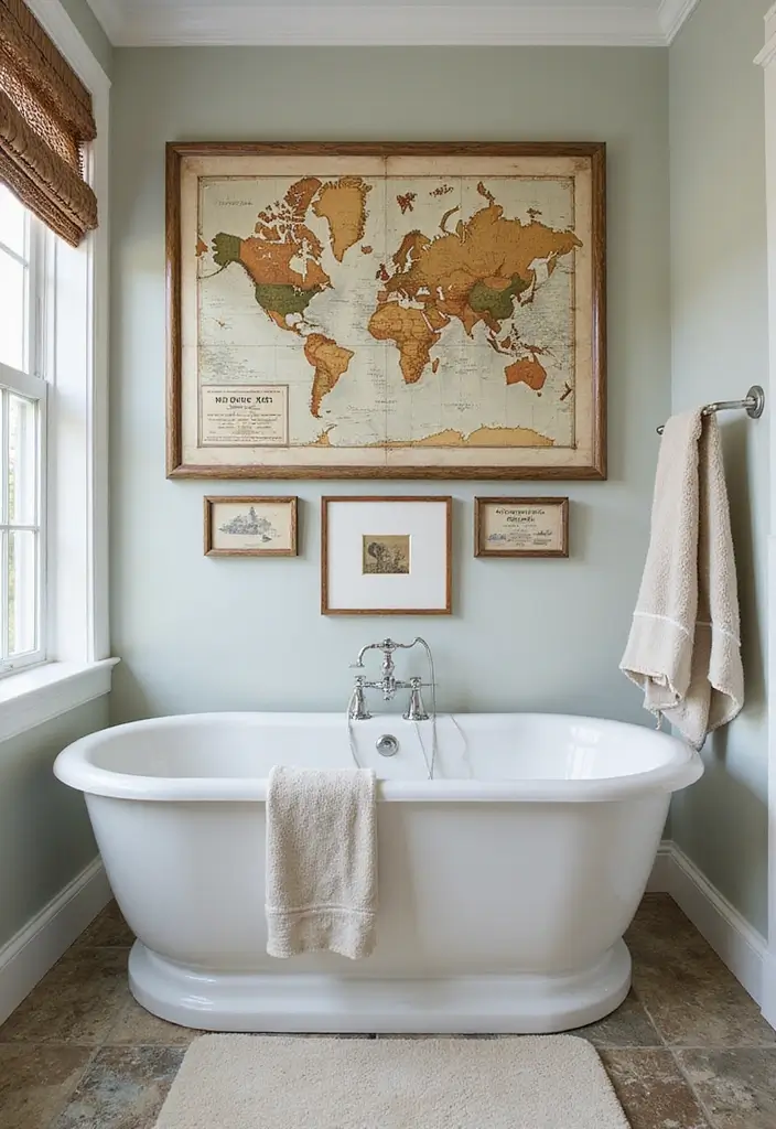 30+ Beach Theme Bathroom Ideas for a Coastal Vibe 28 30+ Beach Theme Bathroom Ideas for a Coastal Vibe - 28. Nautical Maps Decor