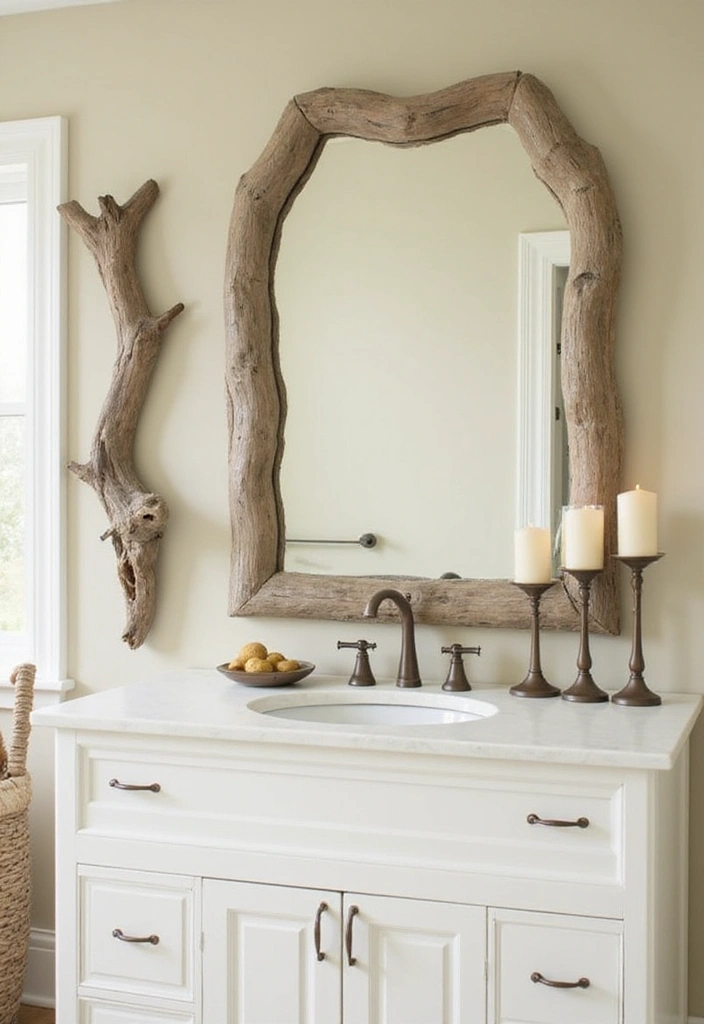 30+ Beach Theme Bathroom Ideas for a Coastal Vibe 3 30+ Beach Theme Bathroom Ideas for a Coastal Vibe - 3. Driftwood Decor