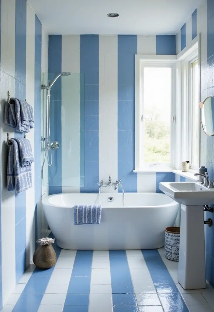 30+ Blue Tile Bathroom Ideas for a Fresh Vibe 10 30+ Blue Tile Bathroom Ideas for a Fresh Vibe - 10. Classic Blue and White Stripes