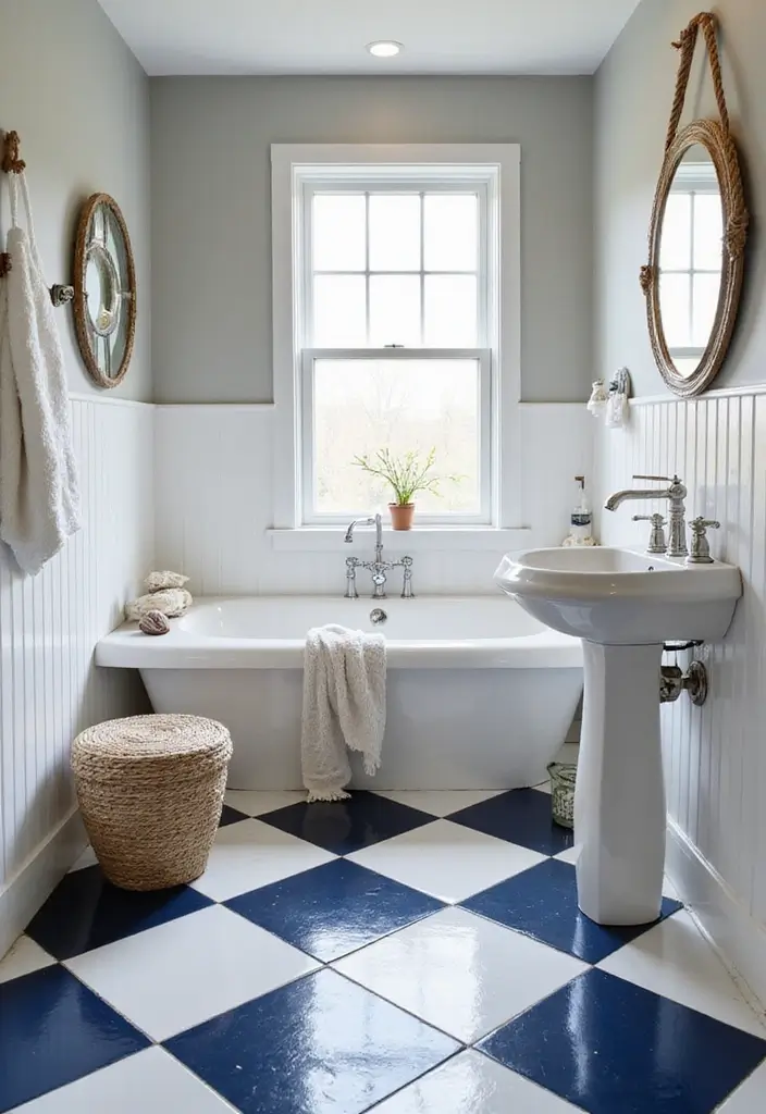30+ Blue Tile Bathroom Ideas for a Fresh Vibe 2 30+ Blue Tile Bathroom Ideas for a Fresh Vibe - 2. Nautical Navy and White Checkerboard