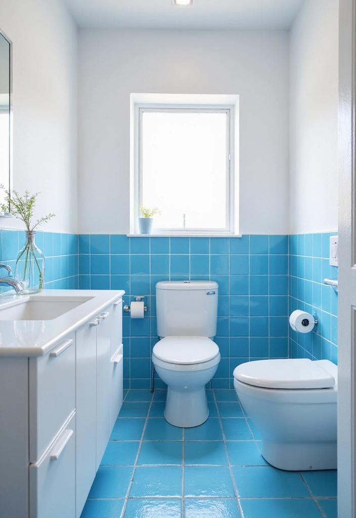 30+ Blue Tile Bathroom Ideas for a Fresh Vibe 23 30+ Blue Tile Bathroom Ideas for a Fresh Vibe - 23. Blue Tile Accents with White Walls