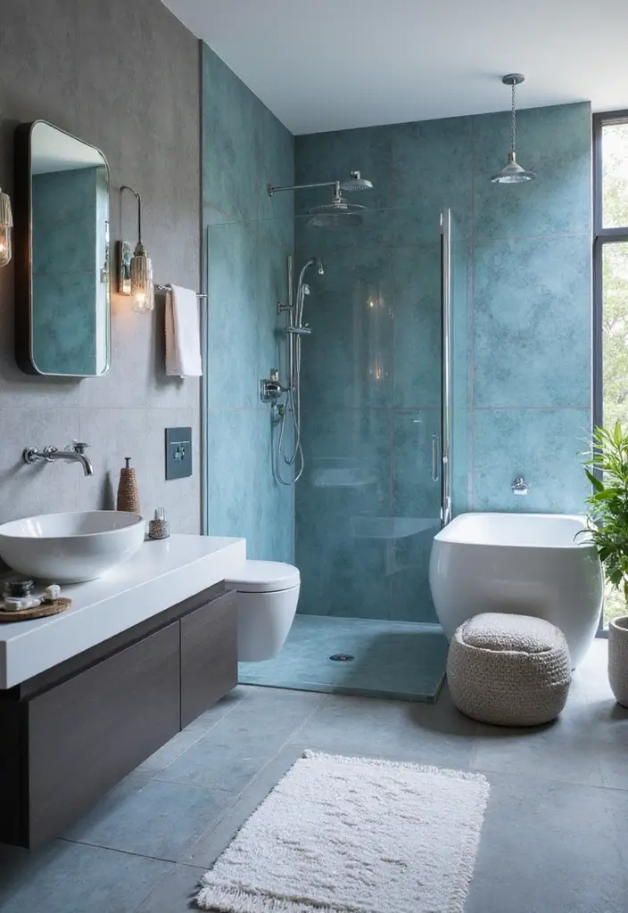 30+ Blue Tile Bathroom Ideas for a Fresh Vibe 27 30+ Blue Tile Bathroom Ideas for a Fresh Vibe - 27. Blue and Gray Tile Combinations