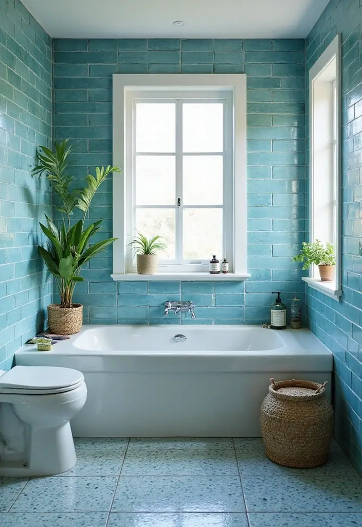 30+ Blue Tile Bathroom Ideas for a Fresh Vibe 28 30+ Blue Tile Bathroom Ideas for a Fresh Vibe - 28. Chic Blue and Green Tile Patterns