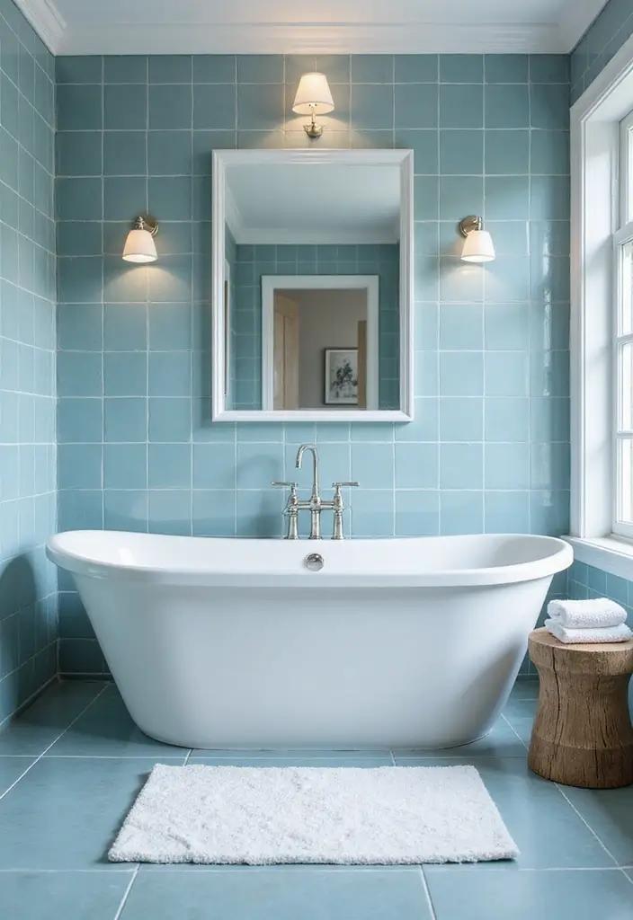 30+ Blue Tile Bathroom Ideas for a Fresh Vibe 29 30+ Blue Tile Bathroom Ideas for a Fresh Vibe - 29. Elegant Light Blue Tile Designs