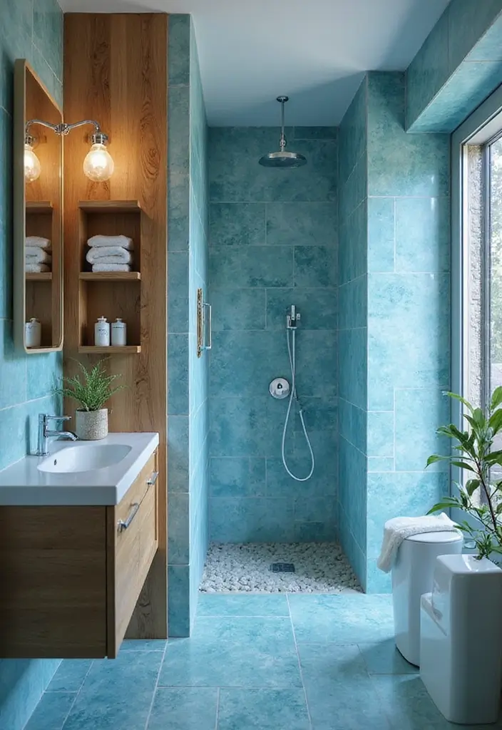 30+ Blue Tile Bathroom Ideas for a Fresh Vibe 30 30+ Blue Tile Bathroom Ideas for a Fresh Vibe - 30. Bold Oceanic Blue Tiles