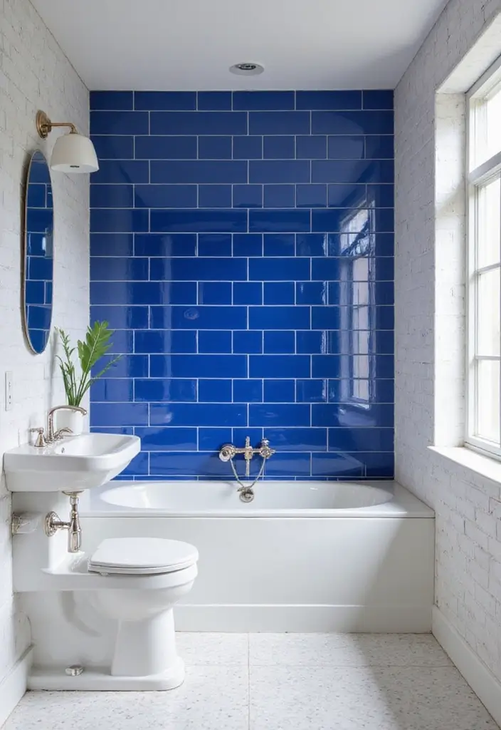 30+ Blue Tile Bathroom Ideas for a Fresh Vibe 4 30+ Blue Tile Bathroom Ideas for a Fresh Vibe - 4. Bold Cobalt Blue Accent Wall