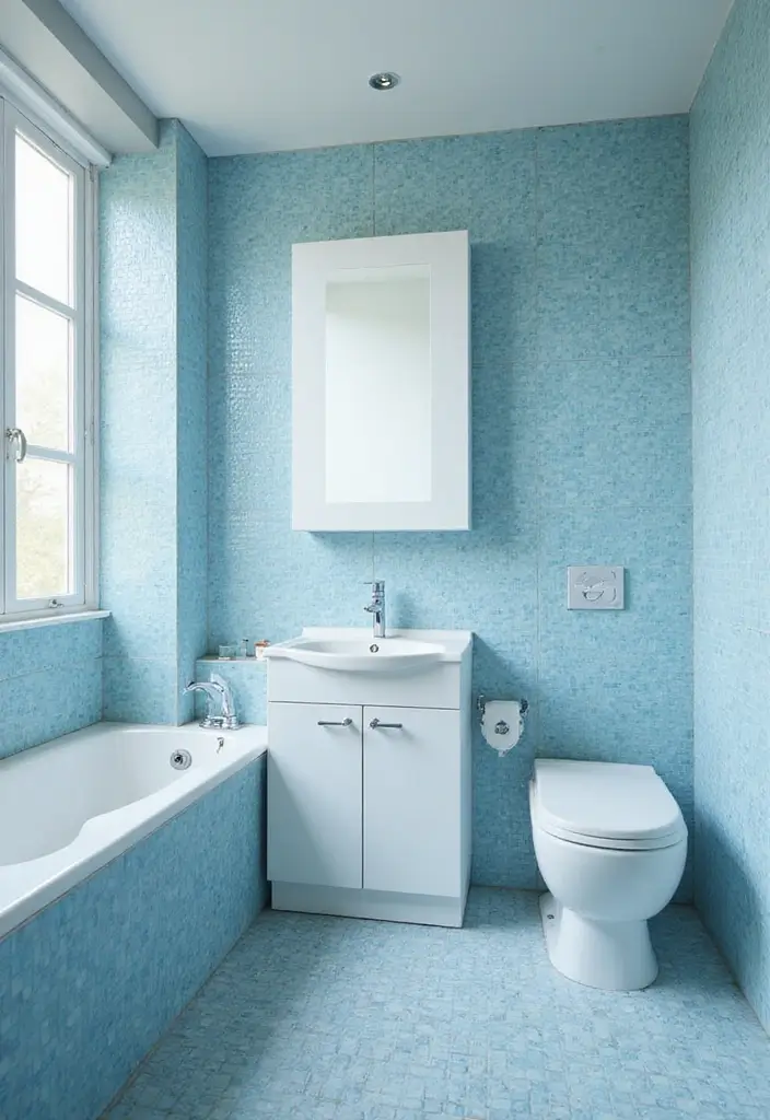 30+ Blue Tile Bathroom Ideas for a Fresh Vibe 5 30+ Blue Tile Bathroom Ideas for a Fresh Vibe - 5. Light Blue Mosaic Bliss