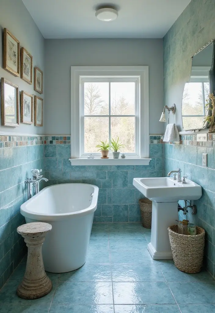 30+ Blue Tile Bathroom Ideas for a Fresh Vibe 7 30+ Blue Tile Bathroom Ideas for a Fresh Vibe - 7. Coastal Driftwood and Sea Glass