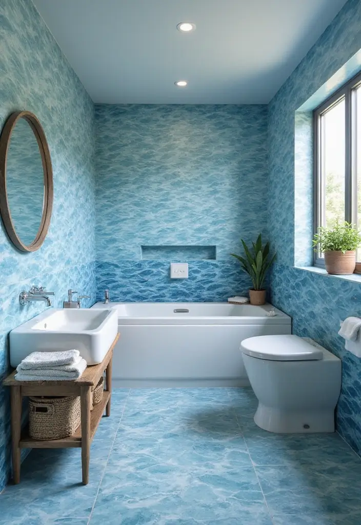 30+ Blue Tile Bathroom Ideas for a Fresh Vibe 9 30+ Blue Tile Bathroom Ideas for a Fresh Vibe - 9. Ocean Wave Pattern Tiles