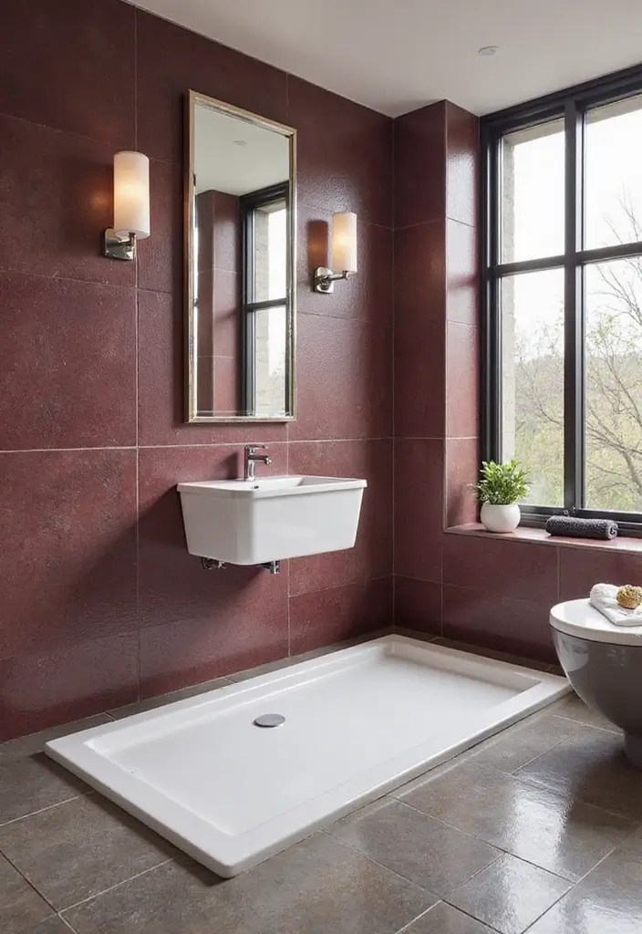 30+ Burgundy Bathroom Ideas That Add Drama 12 30+ Burgundy Bathroom Ideas That Add Drama - 12. Burgundy Tile Accents
