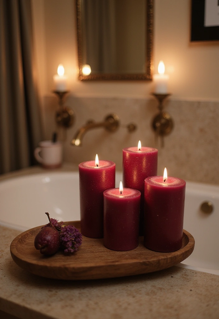 30+ Burgundy Bathroom Ideas That Add Drama 15 30+ Burgundy Bathroom Ideas That Add Drama - 15. Burgundy Candles and Holders