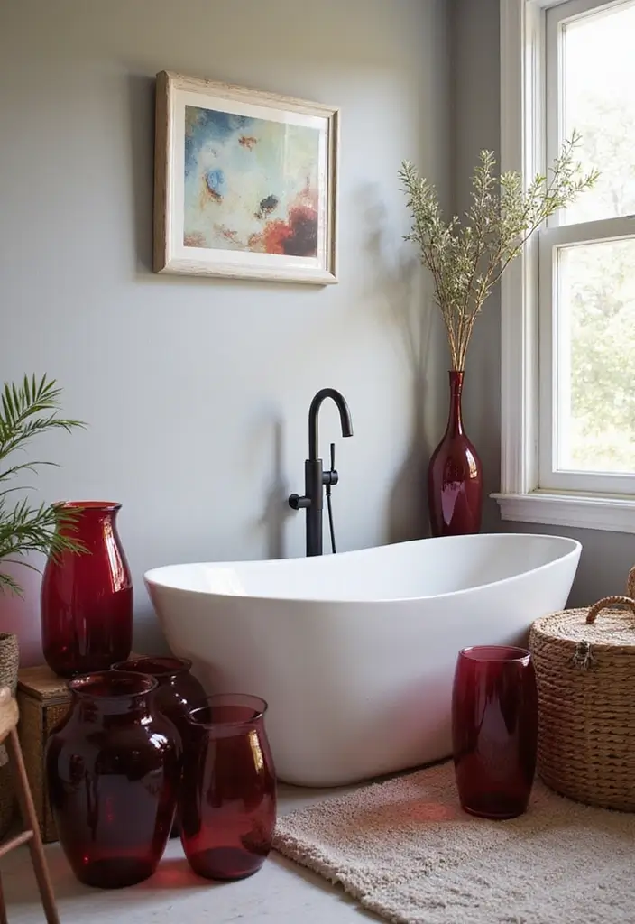 30+ Burgundy Bathroom Ideas That Add Drama 18 30+ Burgundy Bathroom Ideas That Add Drama - 18. Burgundy Glass Accents
