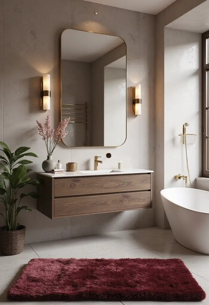 30+ Burgundy Bathroom Ideas That Add Drama 2 30+ Burgundy Bathroom Ideas That Add Drama - 2. Burgundy Bathroom Rugs