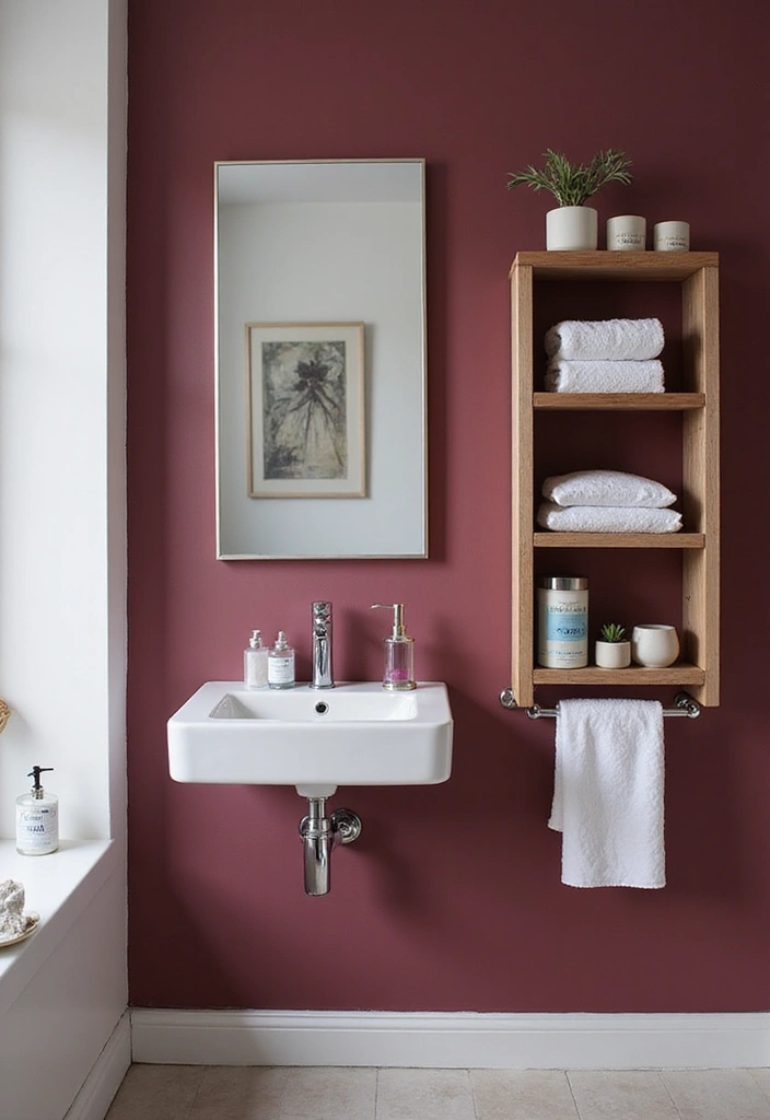 30+ Burgundy Bathroom Ideas That Add Drama 28 30+ Burgundy Bathroom Ideas That Add Drama - 28. Burgundy Bath Storage Solutions