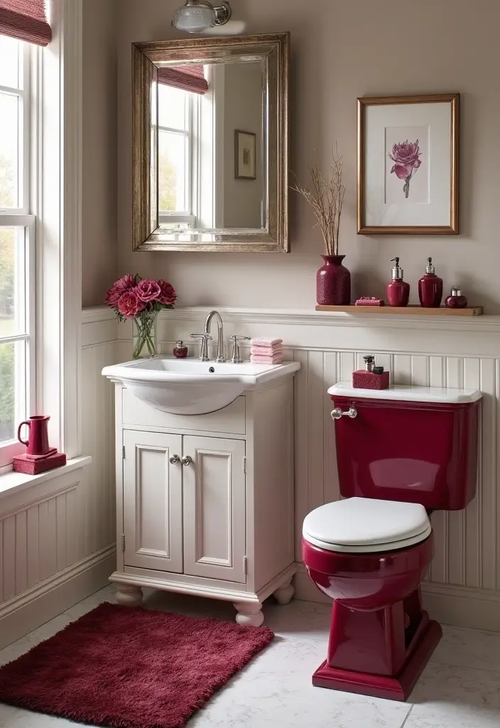 30+ Burgundy Bathroom Ideas That Add Drama 30 30+ Burgundy Bathroom Ideas That Add Drama - 30. Burgundy Bathroom Accents