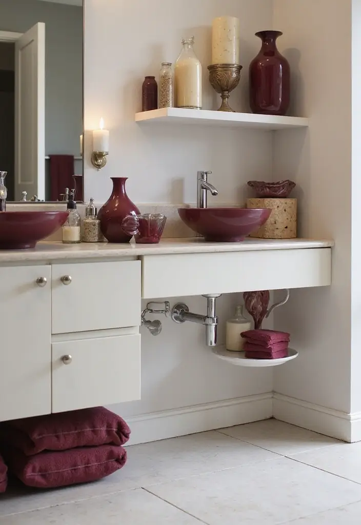 30+ Burgundy Bathroom Ideas That Add Drama 4 30+ Burgundy Bathroom Ideas That Add Drama - 4. Accent Decor in Burgundy