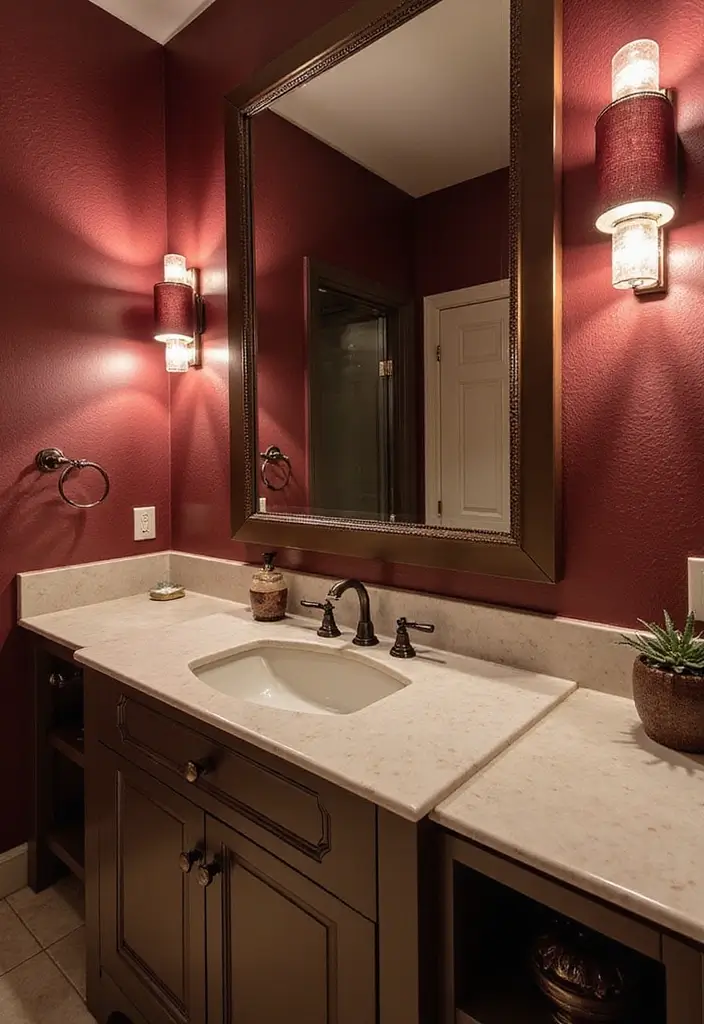 30+ Burgundy Bathroom Ideas That Add Drama 6 30+ Burgundy Bathroom Ideas That Add Drama - 6. Burgundy Lighting Fixtures