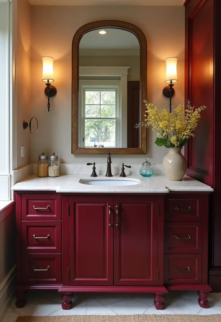 30+ Burgundy Bathroom Ideas That Add Drama 8 30+ Burgundy Bathroom Ideas That Add Drama - 8. Custom Burgundy Vanity