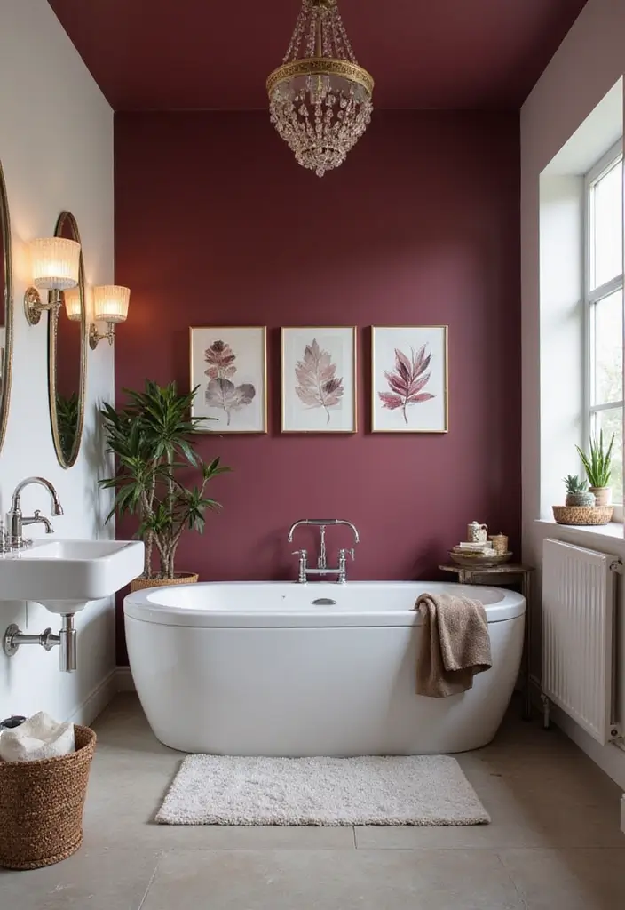 30+ Burgundy Bathroom Ideas That Add Drama 9 30+ Burgundy Bathroom Ideas That Add Drama - 9. Burgundy Accent Walls