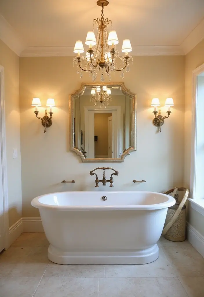 30+ Cream Bathroom Ideas That Feel Soft and Elegant - 13. Cream Lighting Fixtures