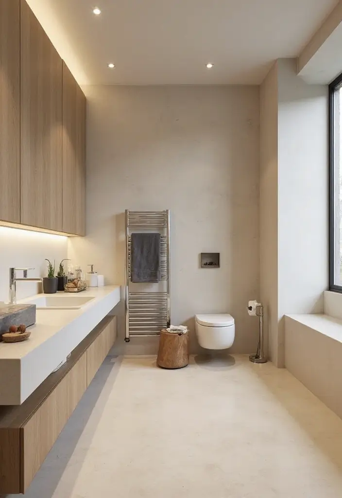 30+ Cream Bathroom Ideas That Feel Soft and Elegant - 19. Cream Cement Finishes