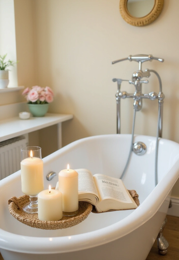 30+ Cream Bathroom Ideas That Feel Soft and Elegant - 24. Cream Bath Caddies