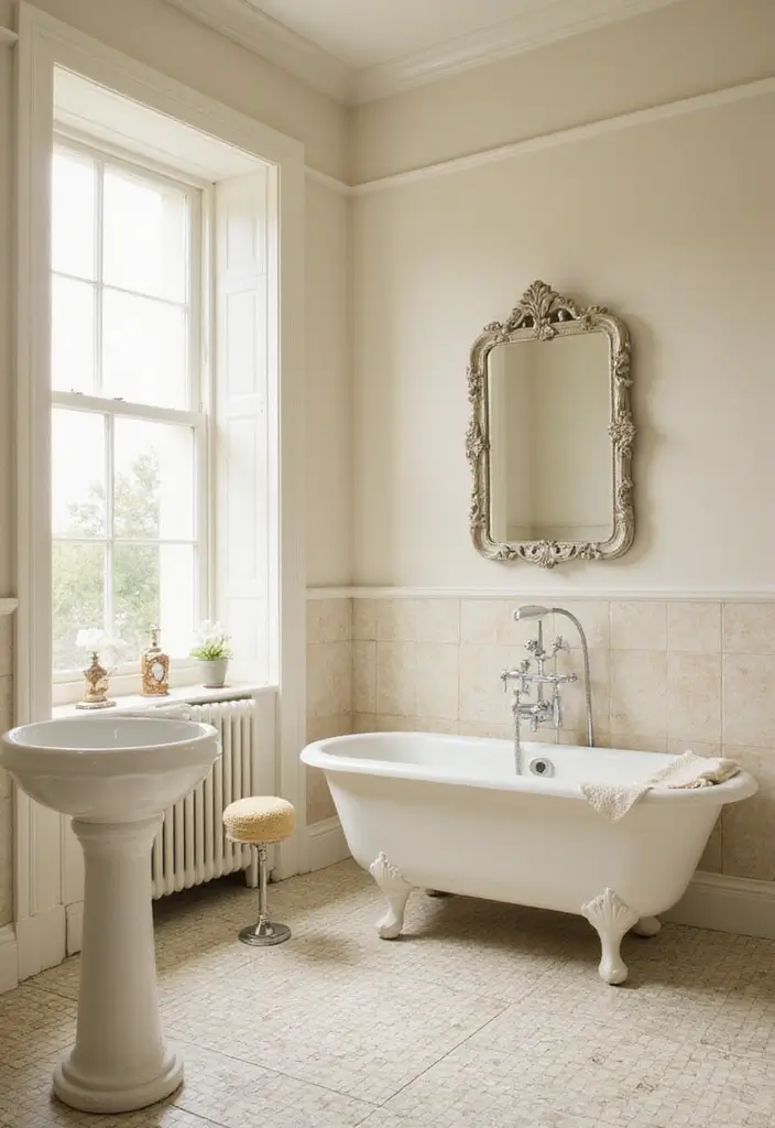 30+ Cream Bathroom Ideas That Feel Soft and Elegant - 5. Vintage Charm with Cream