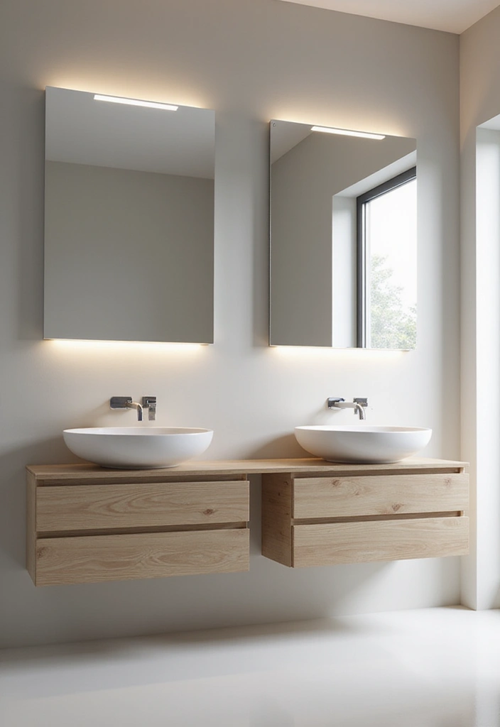30+ Double Vanity Bathroom Ideas That Are Both Practical and Chic - 1. Sleek Minimalism with Wall-Mounted Vanities