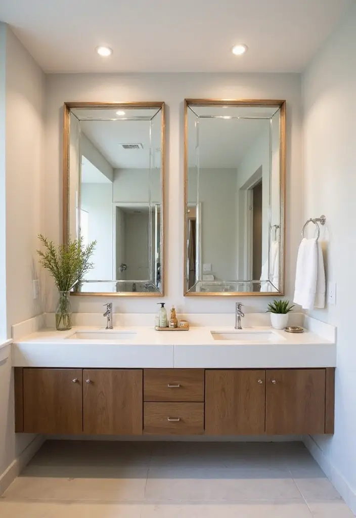 30+ Double Vanity Bathroom Ideas That Are Both Practical and Chic - 13. Creative Use of Mirrors