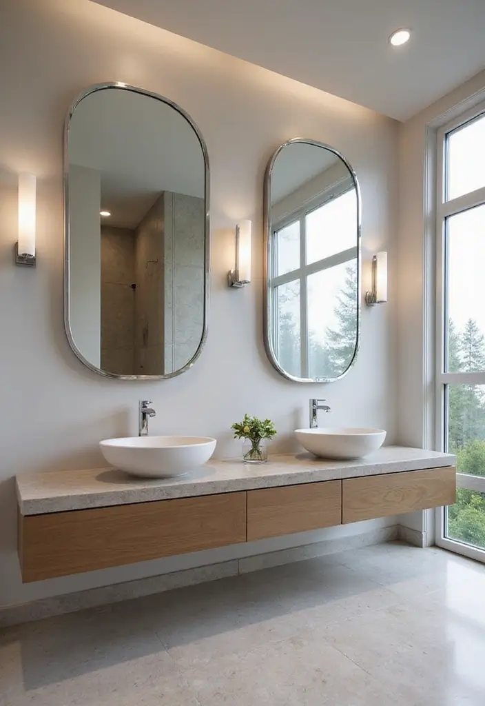 30+ Double Vanity Bathroom Ideas That Are Both Practical and Chic - 17. Floating Double Vanities with Mirrors