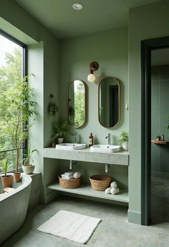 30+ Double Vanity Bathroom Ideas That Are Both Practical and Chic - 19. Incorporating Nature with Green Elements