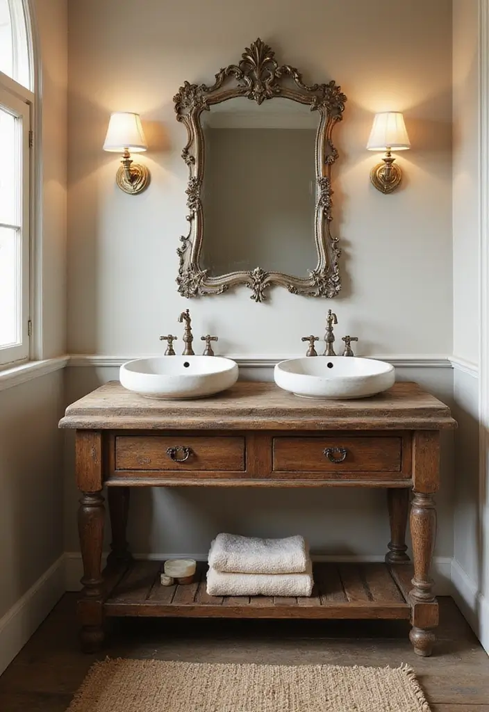 30+ Double Vanity Bathroom Ideas That Are Both Practical and Chic - 2. Vintage Charm with Double Sink Consoles