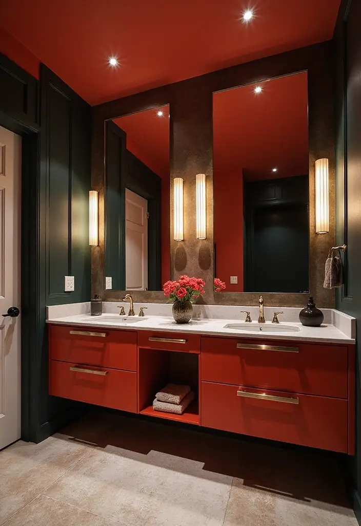 30+ Double Vanity Bathroom Ideas That Are Both Practical and Chic - 22. Dual Color Palette for a Bold Effect