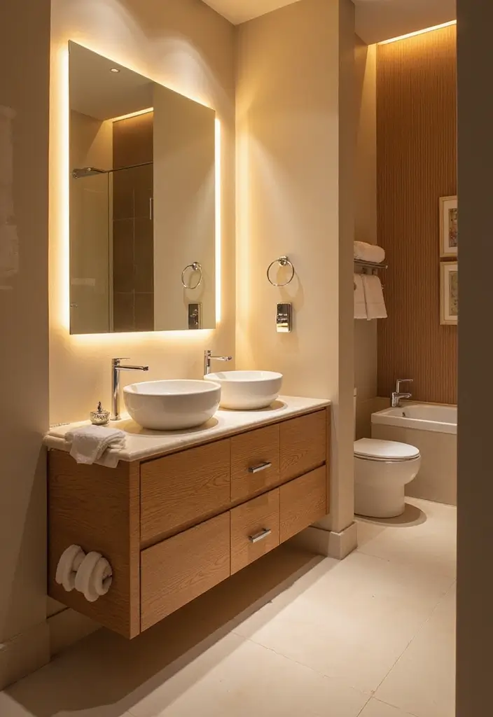 30+ Double Vanity Bathroom Ideas That Are Both Practical and Chic - 23. Soft Lighting for Relaxation
