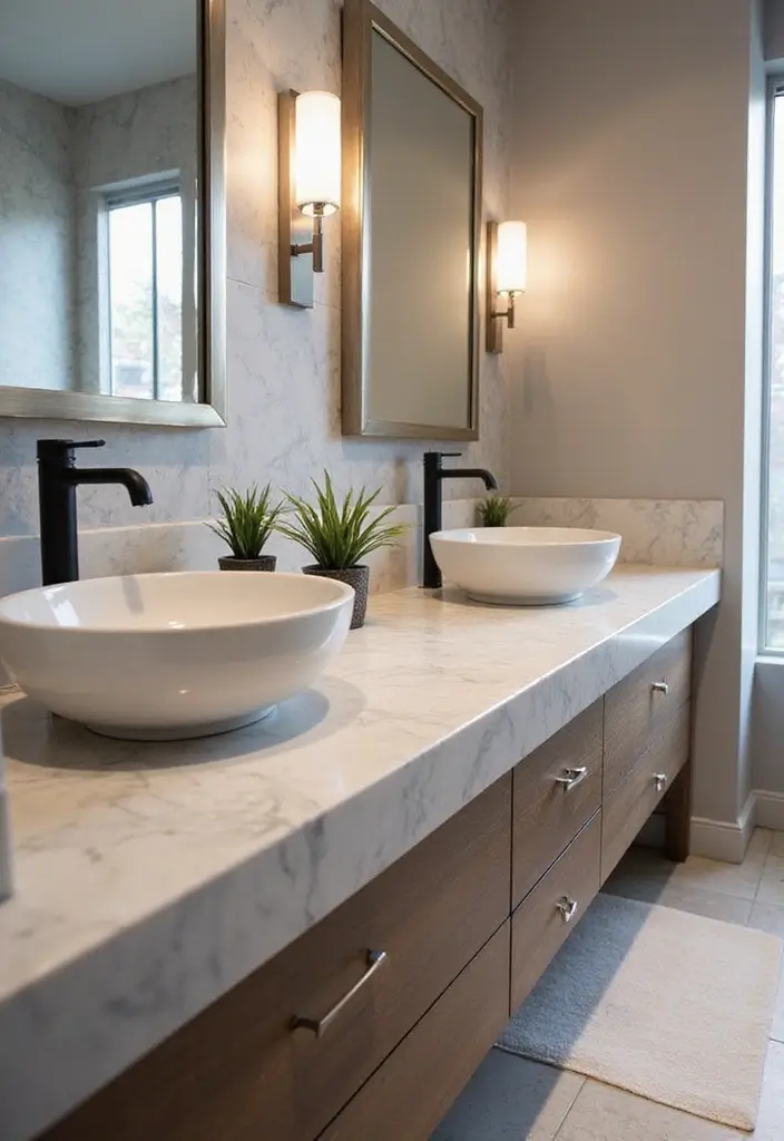 30+ Double Vanity Bathroom Ideas That Are Both Practical and Chic - 24. Innovative Countertop Materials