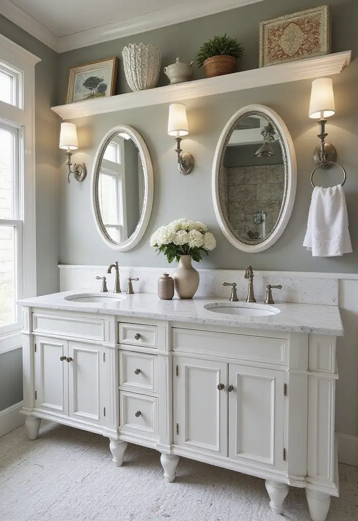 30+ Double Vanity Bathroom Ideas That Are Both Practical and Chic - 27. Creative Use of Space Above the Vanity